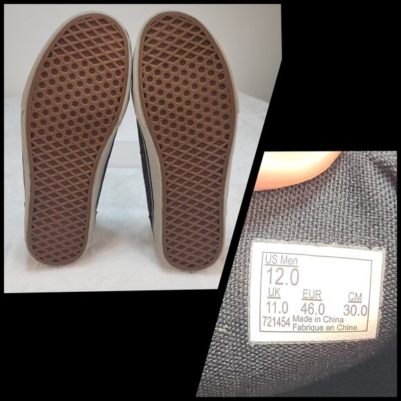 Vans Shoes Mens 12 Dark Gray Blue Black Fabric Low Tops Skater Grunge Preppy - Picture 13 of 13